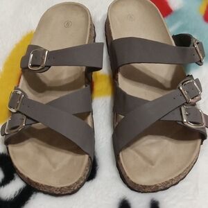 Women's Grey Double Strap Sandals